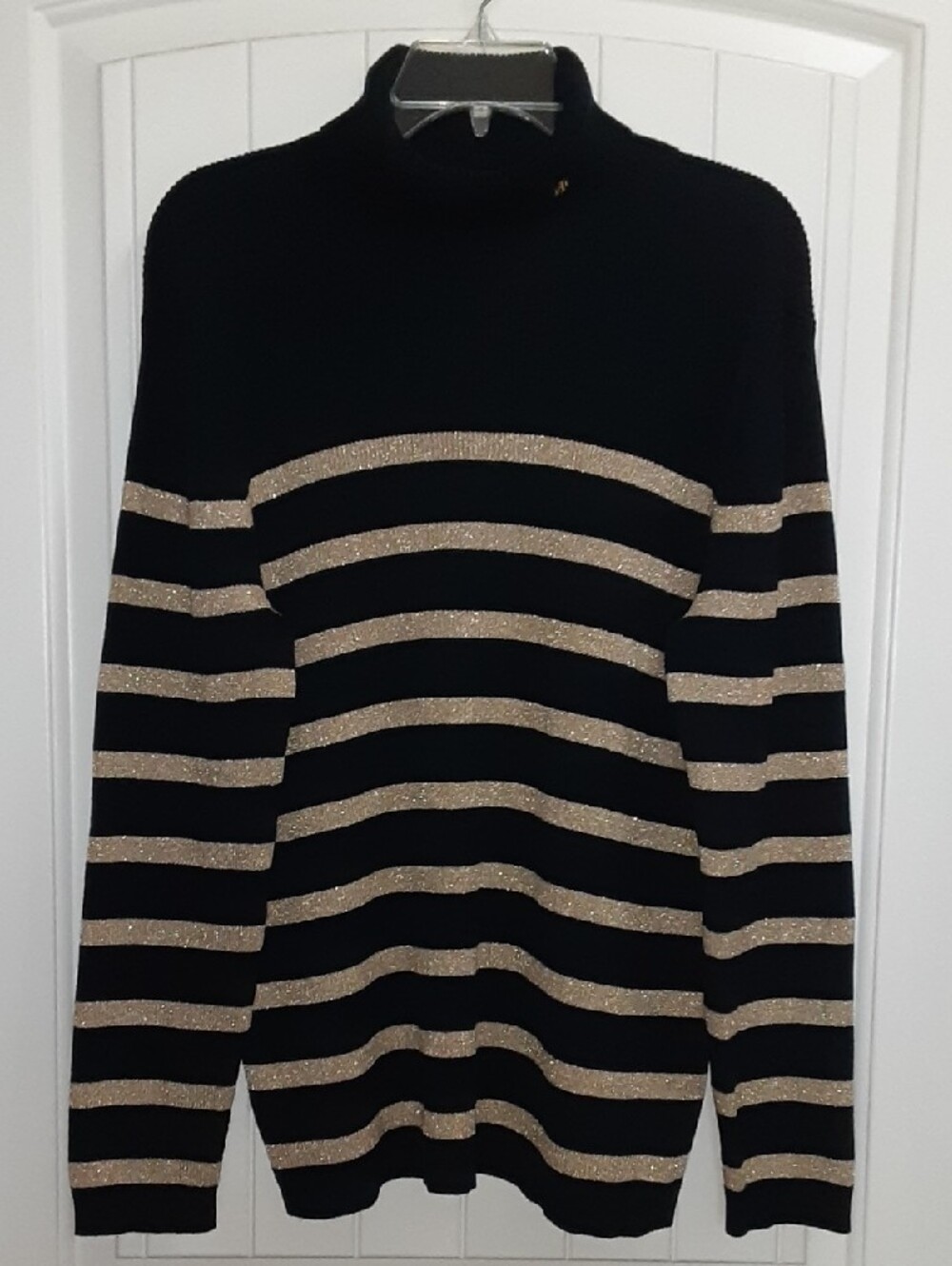 Lauren Ralph Lauren Black Gold Metallic Striped Mock Neck Sweater 3X Like New